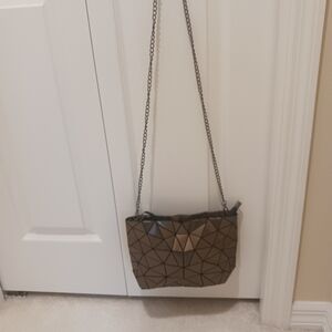 Geometric Patterned Metallic Bronze Shoulder / Wrist Bag
